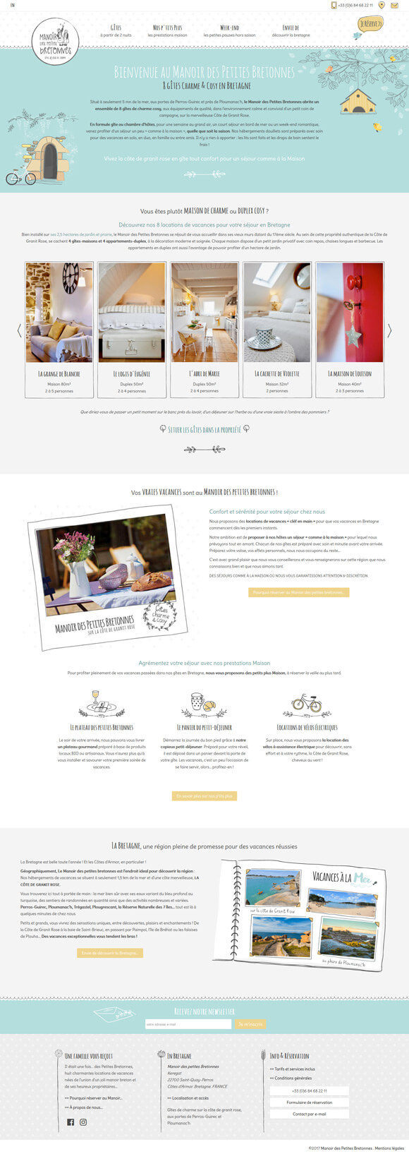 Page d'accueil d'un site Web de gîtes de charme en Bretagne